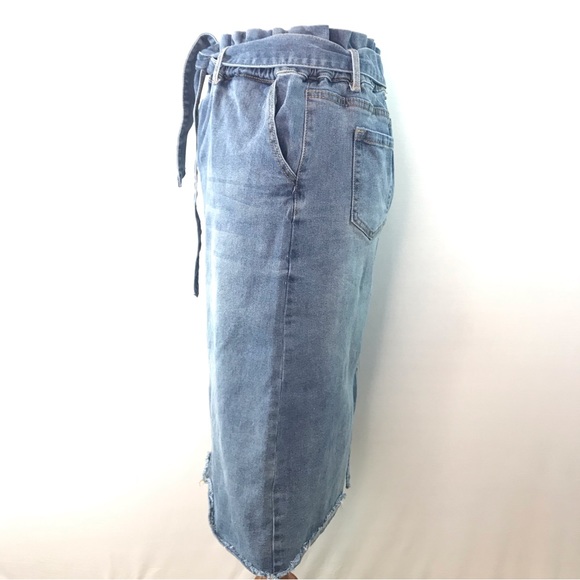 Hayden Light Blue Denim Tie Waist Paper Bag Midi Skirt Size M - Picture 4 of 13